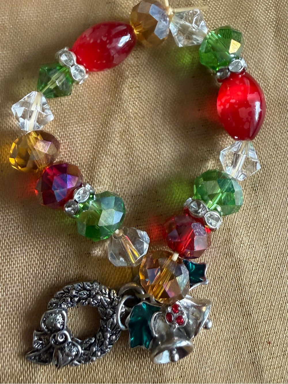Festive Multicolor Beaded Holiday Charm Bracelet